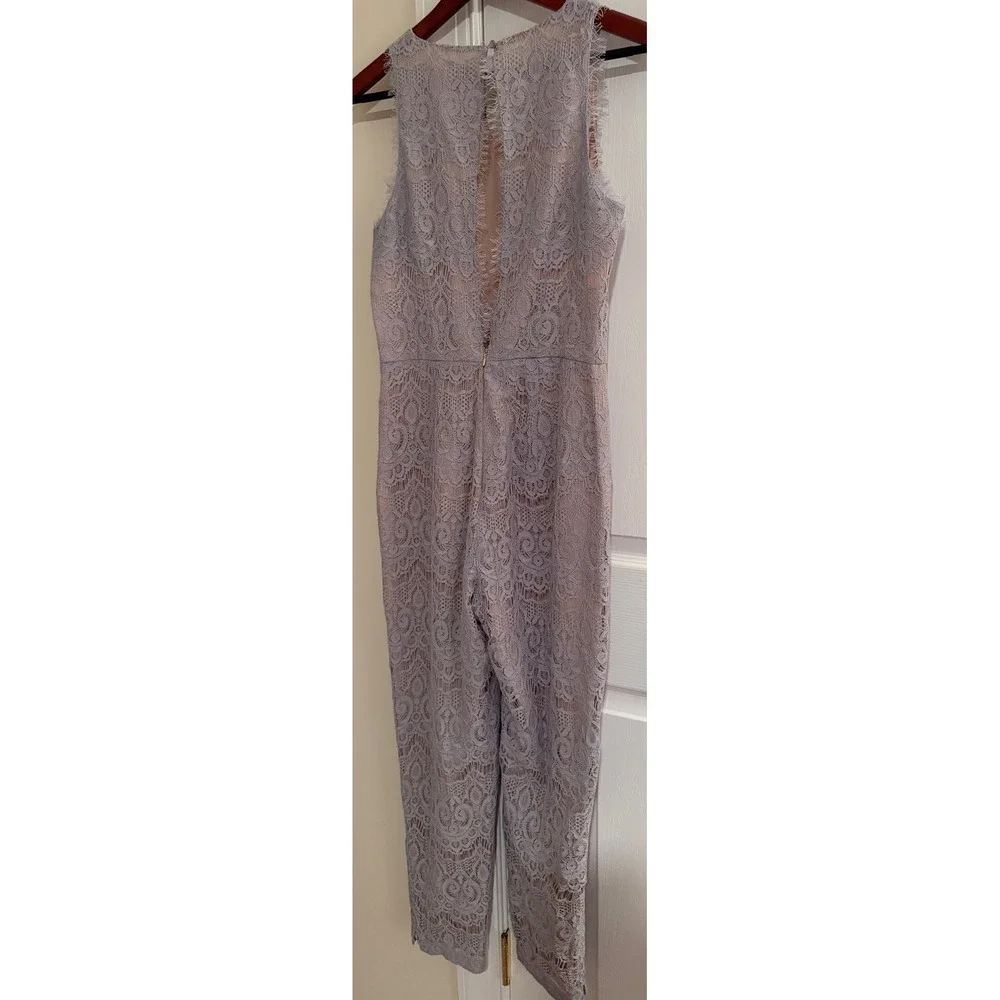 LC Lauren Conrad Runway Lace Jumpsuit Periwinkle Blue Open Back Wedding Guest 8‎